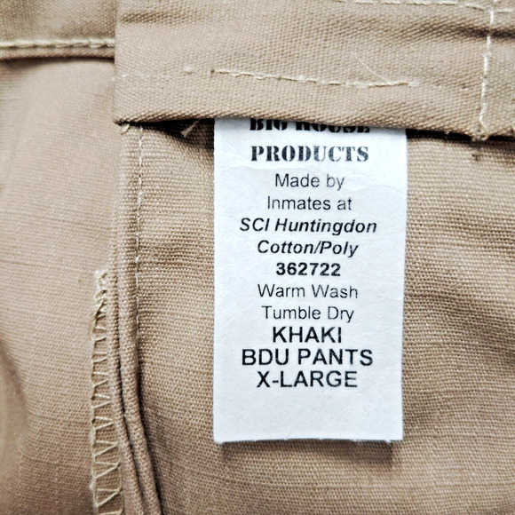 BDU Cargo Pants Men's XL Khaki Plain Ripstop Adjustable Waist Tabs Flat Front - Picture 8 of 8